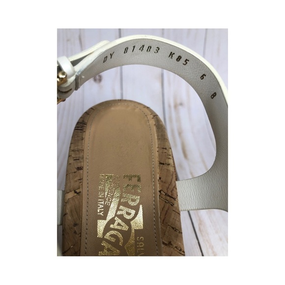 Salvatore Ferragamo White Leather Scalloped Wedge Espadrilles Sz 6 - Picture 10 of 14